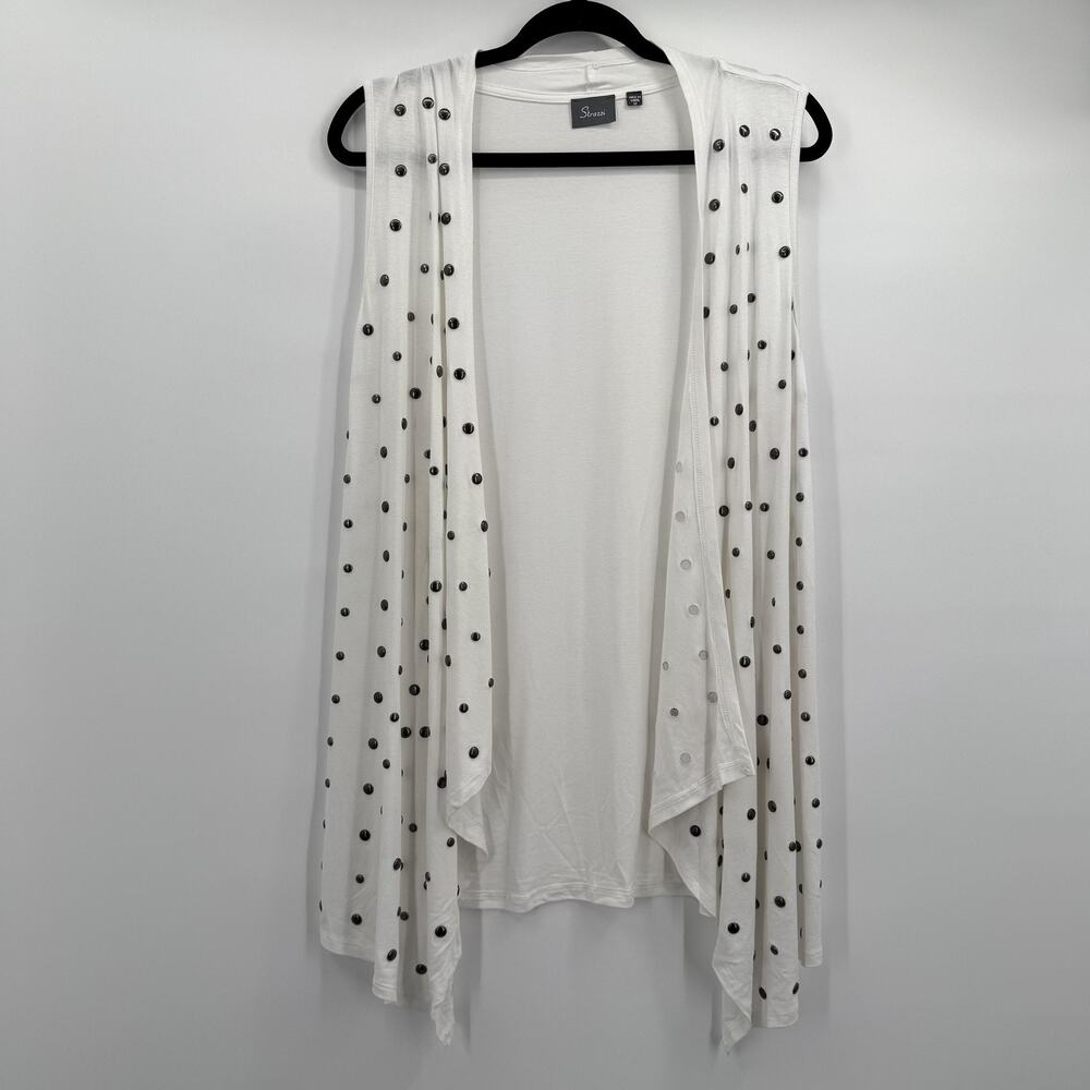 Strazzi Vest Womens Medium White Studded Open Draped Lightweight Boho‎ Western